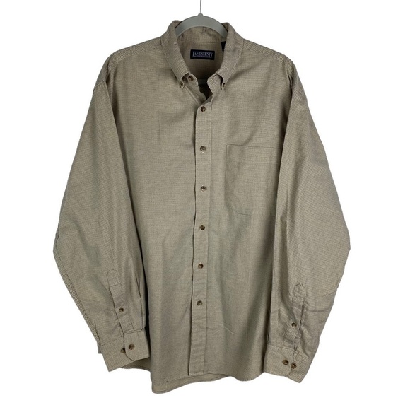 Lands' End Tan Checkered Button Down Collar Shirt Men's Large 16-16.5 - Picture 1 of 9